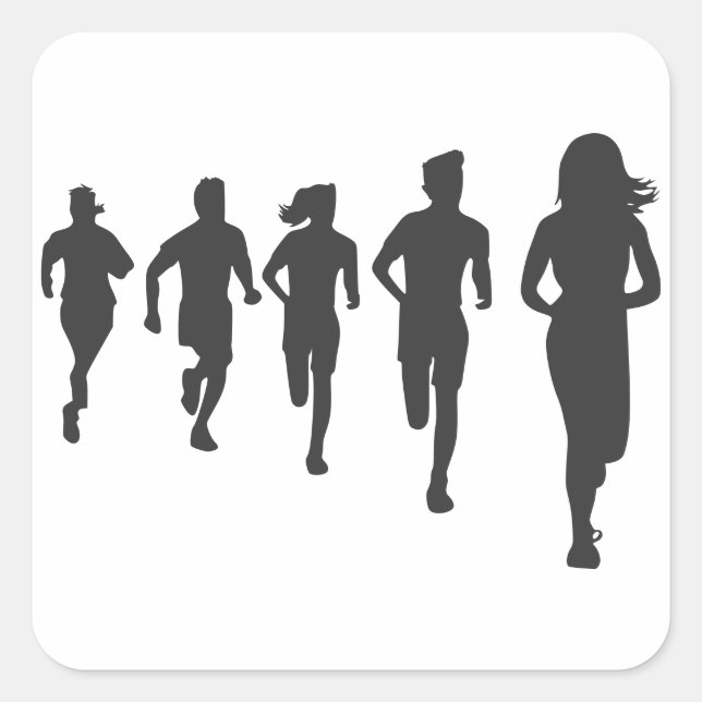 Minimalistisch Marathon Runner Silhouetten Quadratischer Aufkleber (Vorderseite)