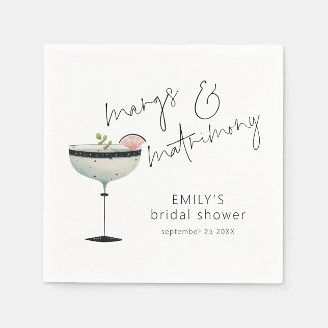 Minimalistisch Margs and Matrimony Brautparty Serviette (Vorderseite)