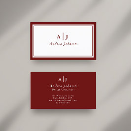 Minimalistisch Maroon Red Two Border Monogram Visitenkarte