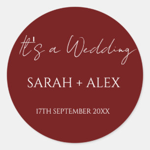 Minimalistisch Maroon Wedding Cocktail Napkins Runder Aufkleber