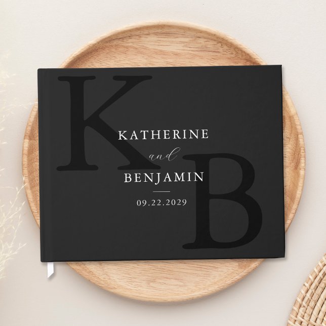 Minimalistisch Matte Black Monogram Modern Wedding Gästebuch (Von Creator hochgeladen)