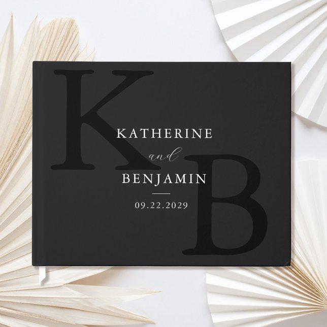 Minimalistisch Matte Black Monogram Modern Wedding Gästebuch (Von Creator hochgeladen)
