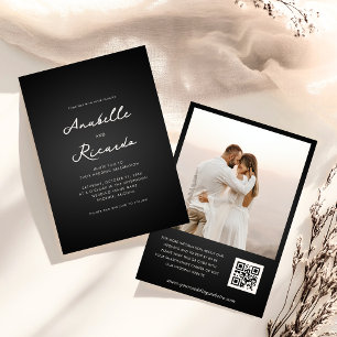 Minimalistisch Matte Black Script QR Code Wedding Einladung