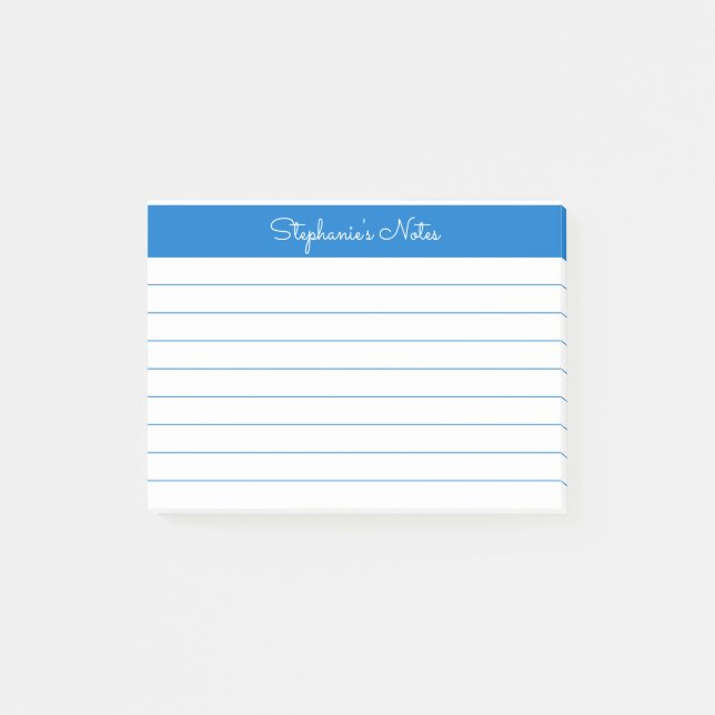Minimalistisch Medium Blue Linde Personalisiert Post-it Klebezettel (Vorderseite)