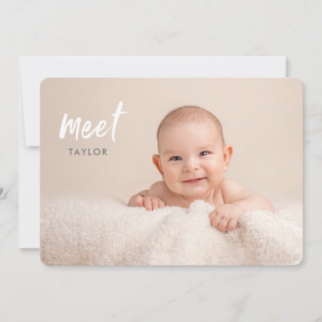 Minimalistisch Meet Baby Fotos Geburtserklärung Einladung (Vorderseite)