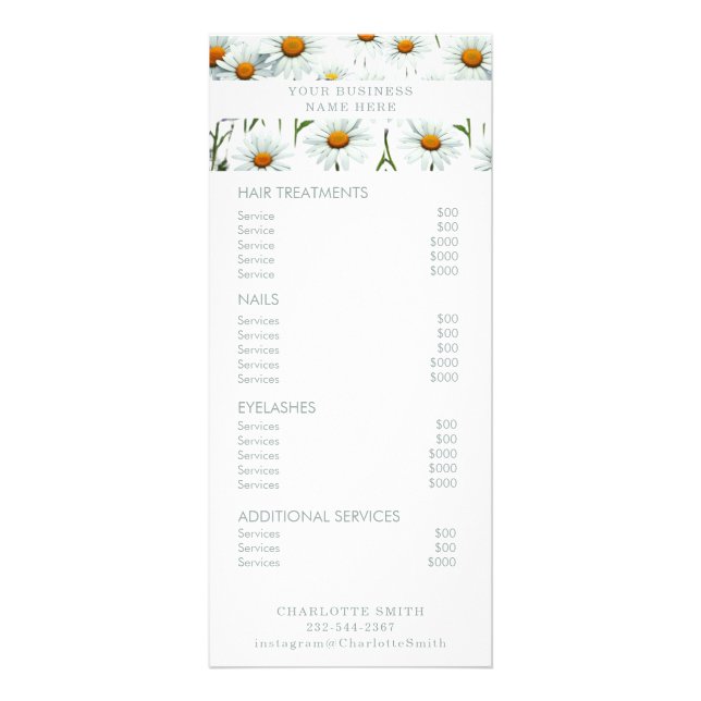 Minimalistisch | Menü "Salon Price List Service" (Vorne)