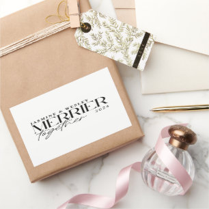 Minimalistisch Merrier Together Wedding Christmas Rechteckiger Aufkleber
