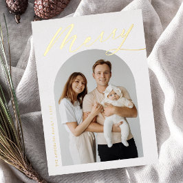 Minimalistisch Merry Gold Script 2 Foto Folien Feiertagskarte