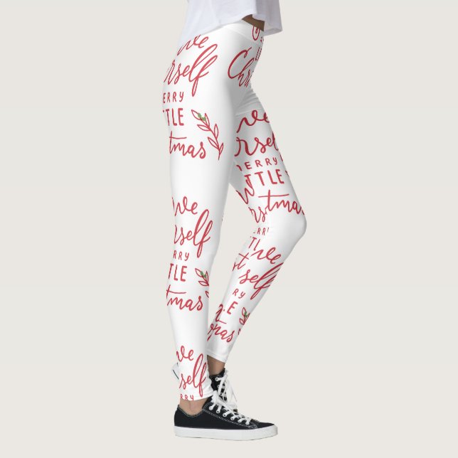 Minimalistisch Merry Little Christmas Red Script W Leggings (Rechts)