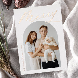 Minimalistisch Merry Rose Gold Script 2 Foto Folien Feiertagskarte