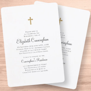 Minimalistisch mit Imitaten Gold-Cross-Gedenkfeier Einladung