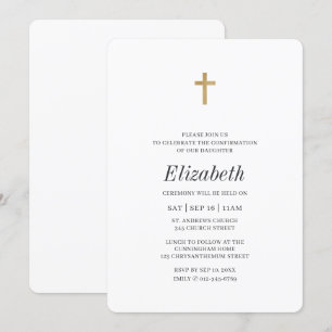 Minimalistisch mit Imitats Gold Cross Girl Bestäti Einladung