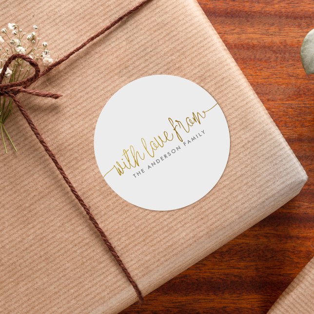 Minimalistisch mit Liebe aus Buchstaben und Famili Runder Aufkleber (The Round Sticker Mock-up)