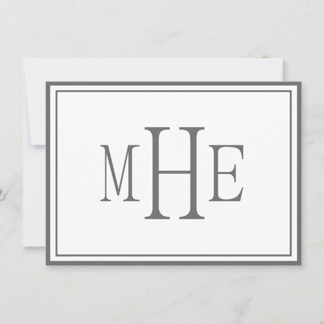 Minimalistisch Mit Monogramm Grau Mitteilungskarte (Vorderseite)
