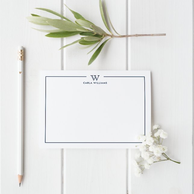 Minimalistisch Mitteilungskarte (Elegant and professional monogram business card with chic border frame and name.)
