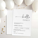 Minimalistisch Modern 40. Geburtstagsfeier Party E Einladung<br><div class="desc">Diese minimalistische Typografie aus dem 40. Jubiläum-Party Einladung eignet sich perfekt für eine moderne Geburtstagsparty. Das schlichte Design besticht durch klassisch minimalistische Schwarz-Weiß-Typografie mit modernem Ambiente. Anpassbar in jeder Farbe. Behalt das Design minimal und elegant, wie es ist, oder personalisiere es durch Hinzufügen von eigenen Grafiken und Kunstwerken. Für eine...</div>