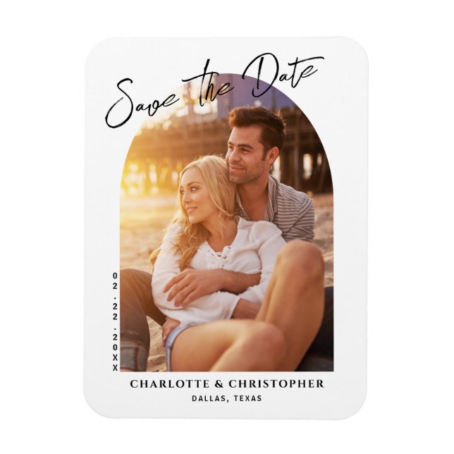 Minimalistisch Modern Arch Foto Save the Date Kart Magnet (Vertikal)