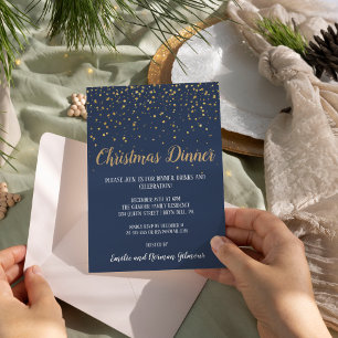Minimalistisch Modern Blue Christmas Dinner Gold Folieneinladung