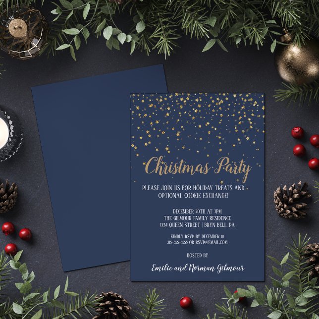 Minimalistisch Modern|Blue Christmas Party Gold Folieneinladung (Von Creator hochgeladen)