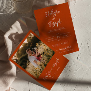 Minimalistisch Modern Burnt Orange Foto Boho Weddi Einladung