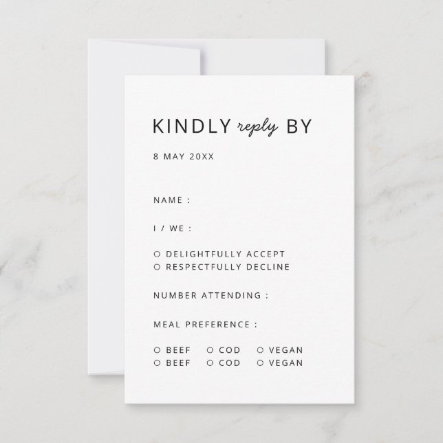 Minimalistisch modern | Einfache Hochzeit RSVP Karte (Vorderseite)