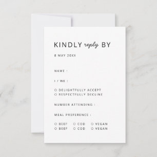 Minimalistisch modern   Einfache Hochzeit RSVP Karte