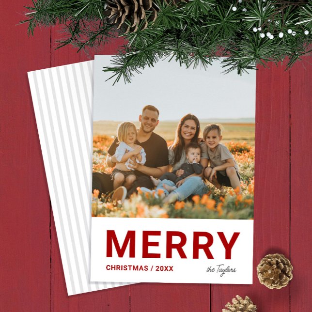 Minimalistisch Modern Einfaches Foto Weihnachten (Minimalist Modern Simple Photo Red Christmas Holiday Card)