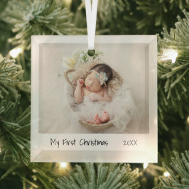 Minimalistisch Modern First Christmas Foto Baby Ornament Aus Glas