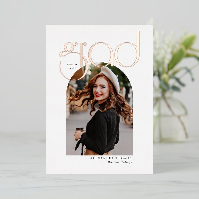 Minimalistisch Modern Foto Abschluss mit einfachem Folieneinladung (Stehend vorne)