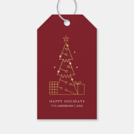 Minimalistisch Modern Gold Weihnachtsbaum Rot Geschenkanhänger