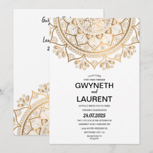 Minimalistisch Modern Golden Luxury Mandala Weddin Einladung