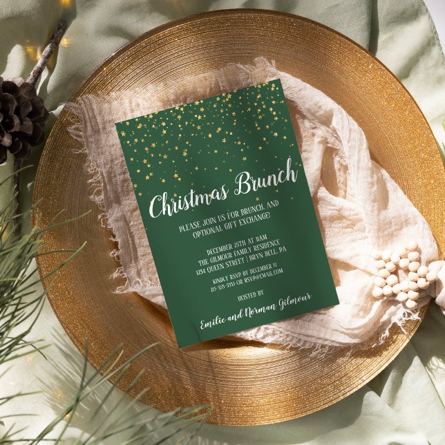 Minimalistisch Modern|Green Christmas Brunch Gold Folieneinladung (Von Creator hochgeladen)