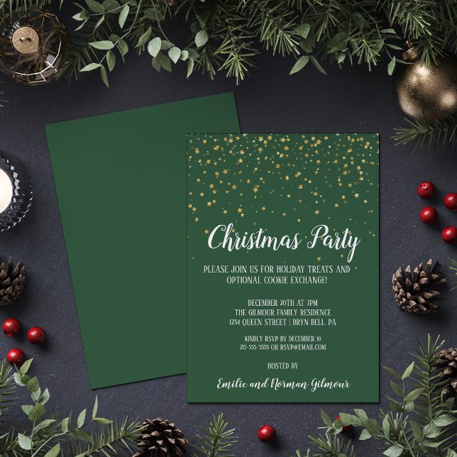 Minimalistisch Modern Green Christmas Party Gold Folieneinladung (Von Creator hochgeladen)
