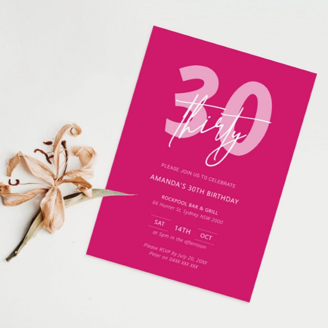 Minimalistisch Modern Hot Pink 30. Geburtstag Part Einladung (Von Creator hochgeladen)