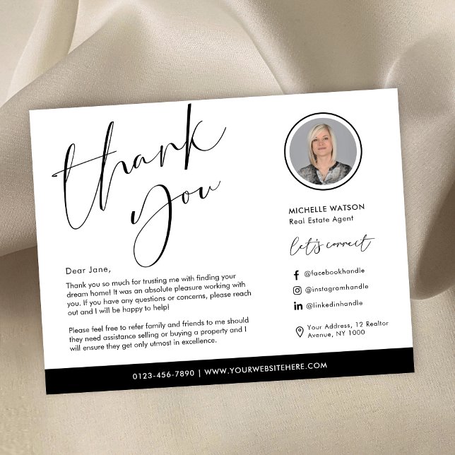 Minimalistisch Modern Logo Real Anwesen Foto Viele Karte (Minimalist black and white real estate thank you cards with photo and custom message)