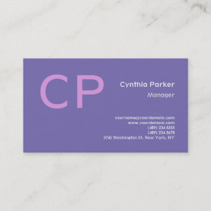Minimalistisch-Modern-Monogram-Periwinkle-Lavendel Visitenkarte