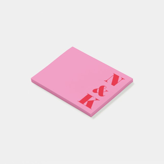 Minimalistisch-Modern-Monogramm, Rot und Rosa, kun Post-it Klebezettel (angewinkelt)