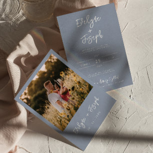 Minimalistisch Modern Periwinkle Foto Boho Wedding Einladung