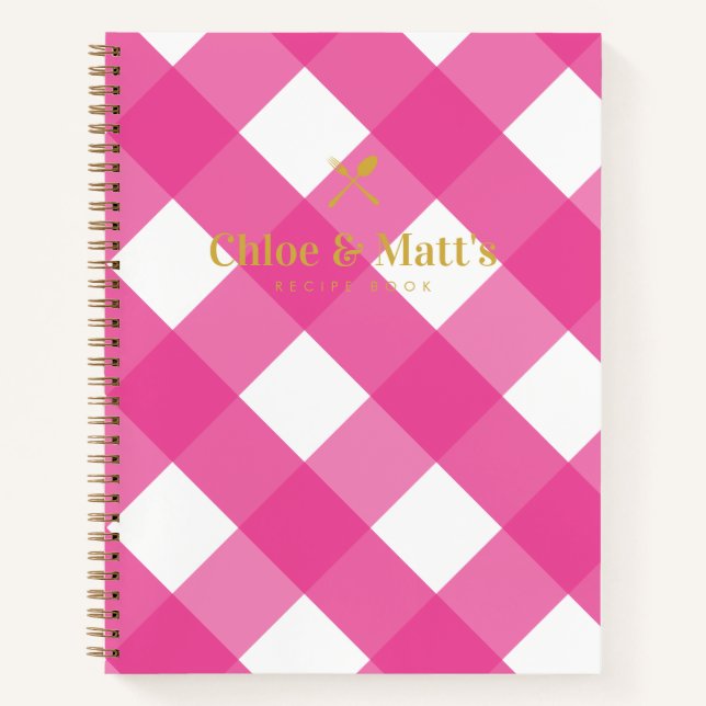 Minimalistisch Modern Pink Gingham Verlobung Rezep Notizbuch (Vorderseite)