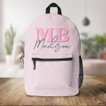 Minimalistisch Modern rosa Anfangsmonogramm Bedruckter Rucksack<br><div class="desc">Erstellen Sie Ihren eigenen personalisierten Rucksack mit modernen minimalistischen Initialen und Skriptkalligraphie-Monogramm-Namen.</div>