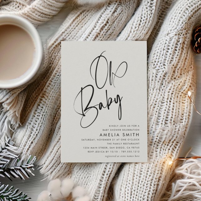Minimalistisch modern Schwarz-weiß Oh Baby Einladung (Von Creator hochgeladen)