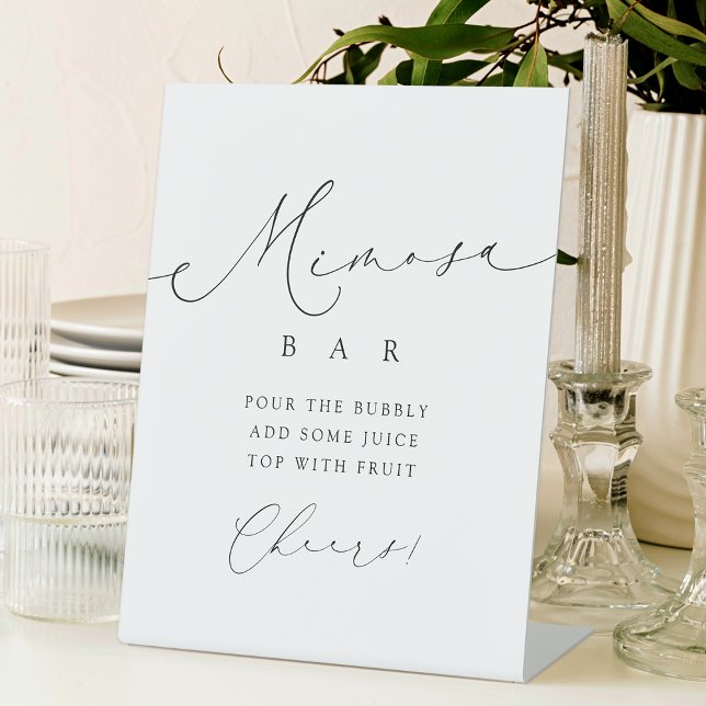 Minimalistisch Modern Script Brautparty Mimosa Bar Sockelschild (Minimalist Modern Script Bridal Shower Mimosa Bar Pedestal Sign)