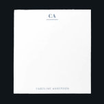 Minimalistisch Modern Simple Blue Monogram Persona Notizblock<br><div class="desc">Personalisiertes Notizblock mit beruflicher,  minimalistischer moderner Ästhetik in blau.</div>
