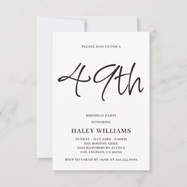 Minimalistisch Modern Simple Calligraphy 49. Gebur Einladung (Vorderseite)