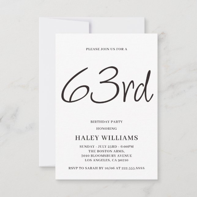 Minimalistisch Modern Simple Calligraphy 63. Gebur Einladung (Vorderseite)