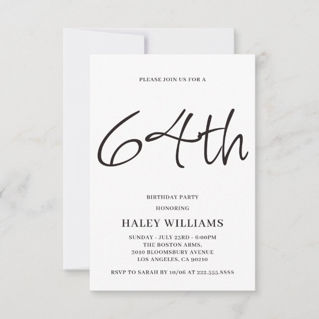 Minimalistisch Modern Simple Calligraphy 64. Gebur Einladung (Vorderseite)