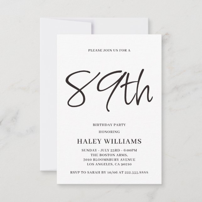 Minimalistisch Modern Simple Calligraphy 89. Gebur Einladung (Vorderseite)