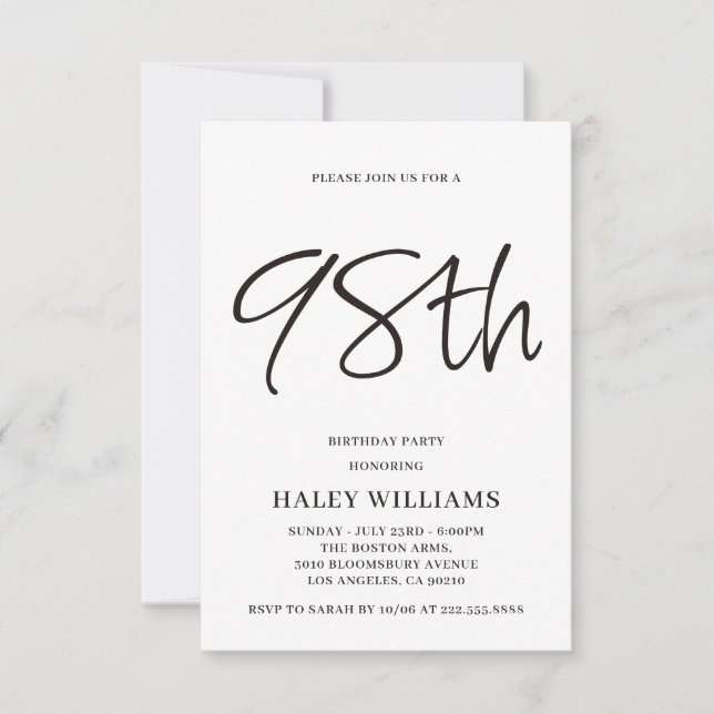 Minimalistisch Modern Simple Calligraphy 98. Gebur Einladung (Vorderseite)