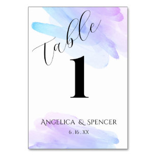 minimalistisch, modern, wasserblau und lila tischnummer