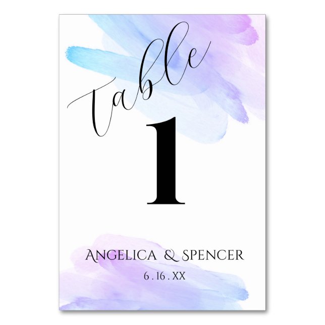 minimalistisch, modern, wasserblau und lila tischnummer (Vorderseite)